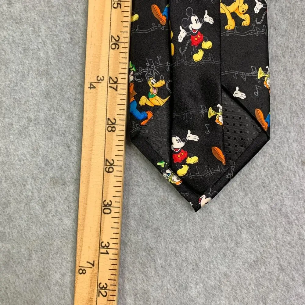 Mickey Mouse Silk Tie Goofy Pluto Black Music Notes Mens